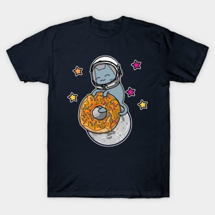 cartoon cat astronaut in space with donut T-Shirt